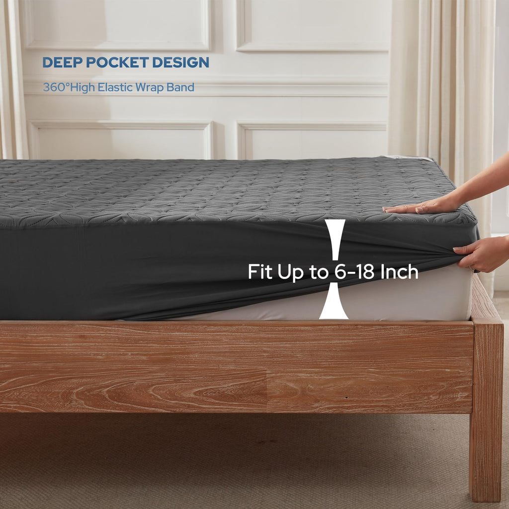BEDLORE Waterproof Mattress Protector, Queen Size Mattress Pad Noiseless with Deep Pocket 6"-21" Depth, Soft & Breathable Dirt-Proof Bed Mattress Cover Washable for Home, Bedroom, Hotel (Gray)