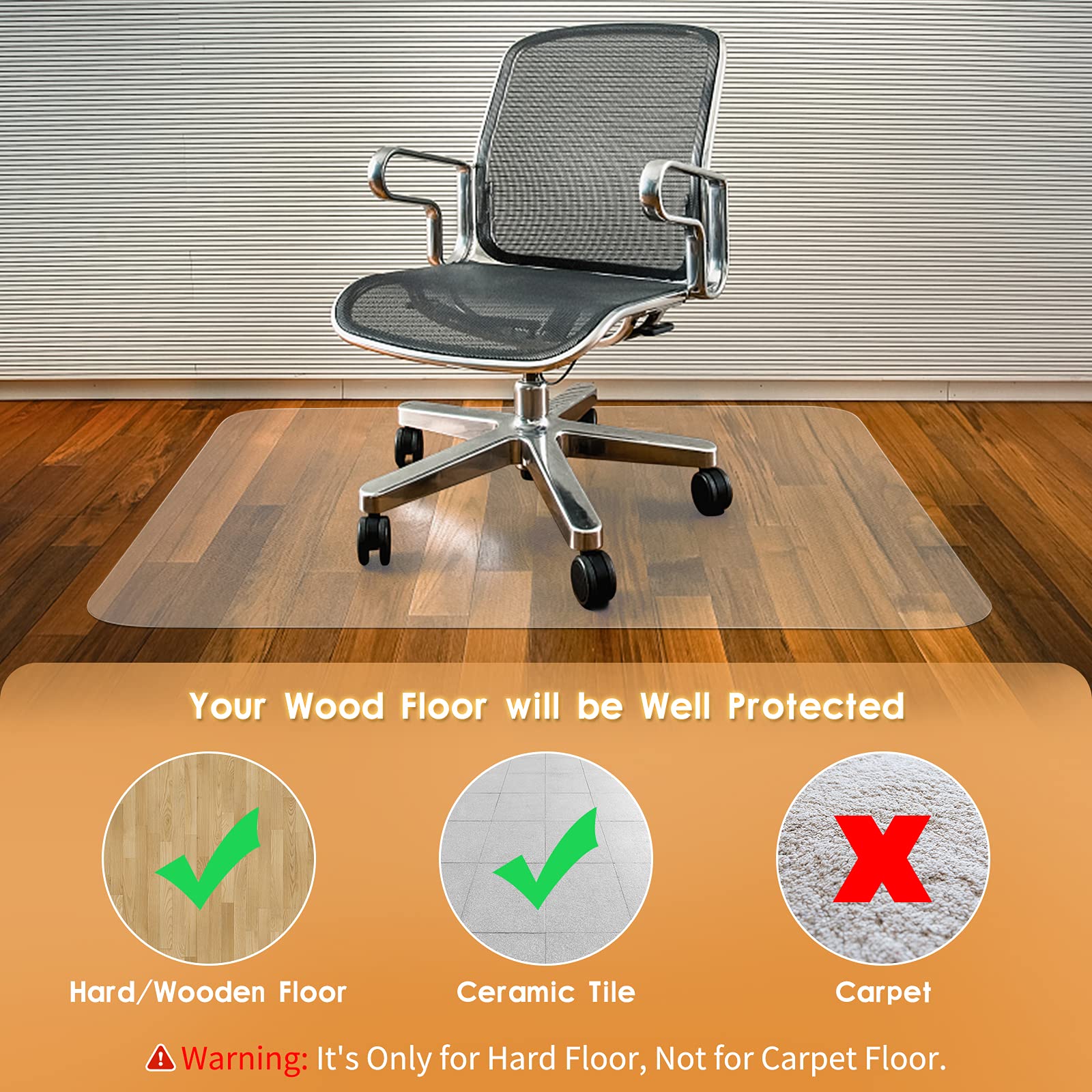 Chair Mat Office Chair Mat for Hardwood Floor Anti-Slip Floor Protector for Home Office 59''×47'' Heavy Duty Clear PVC Transparent Mat
