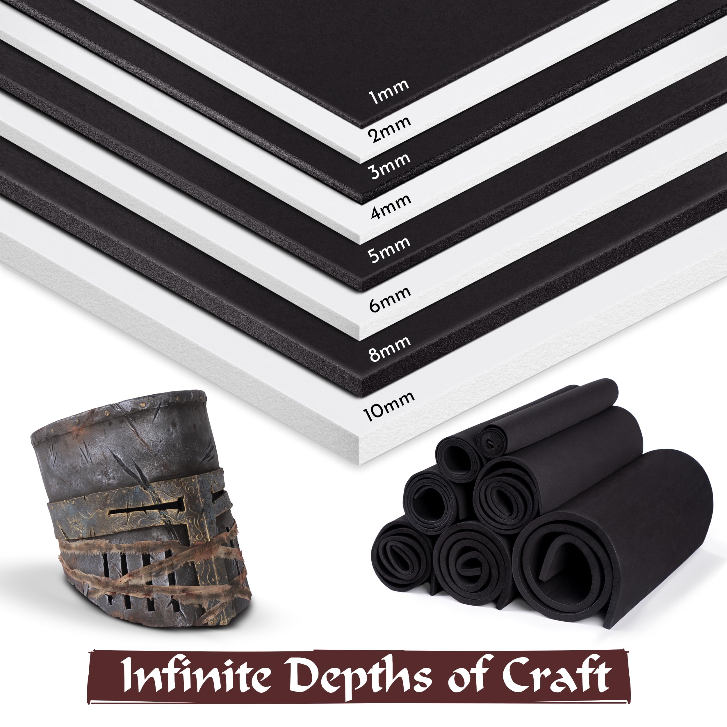 EVA Foam Cosplay - 2mm (1mm to 10mm) - Black or White - 14" x 39" Sheet - Ultra High Density Craft Foam 85 kg/m3 - by The Foamory