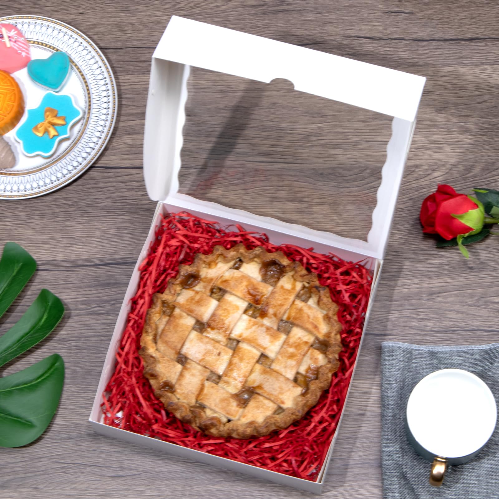 TEMLQPACK 50pcs 9x9x2.5 Inches White Bakery Boxes - Cookies, Pie, Chocolate Covered Strawberries, Breakable Heart, Charcuterie Boxes for Valentine's & Christmas