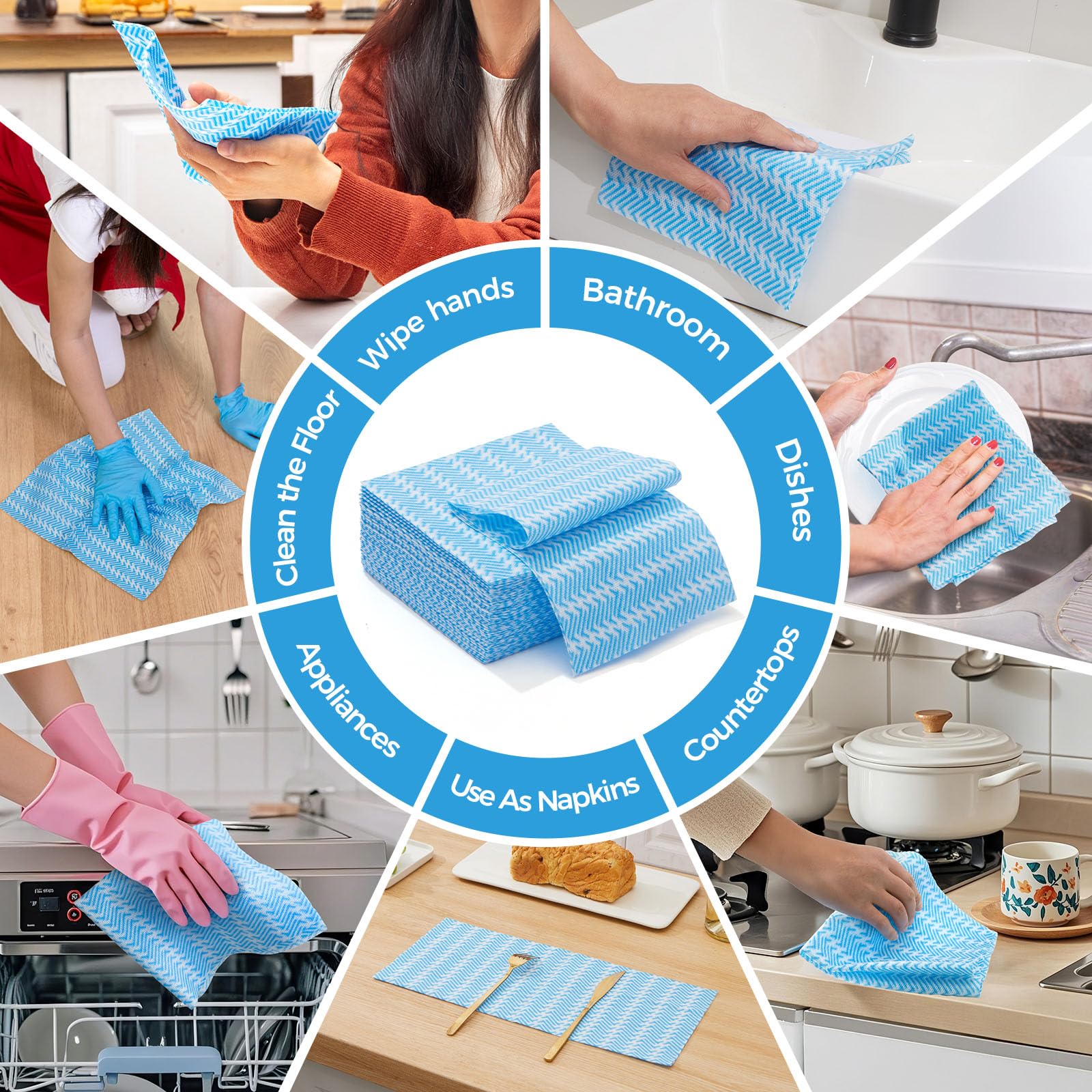 Peachicha All Purpose Cloths Disposable Cleaning Cloths Reusable J Cloths Blue Jay Cloth Dish Cloths Dish Towel for Kitchen (Blue,120 Pcs)