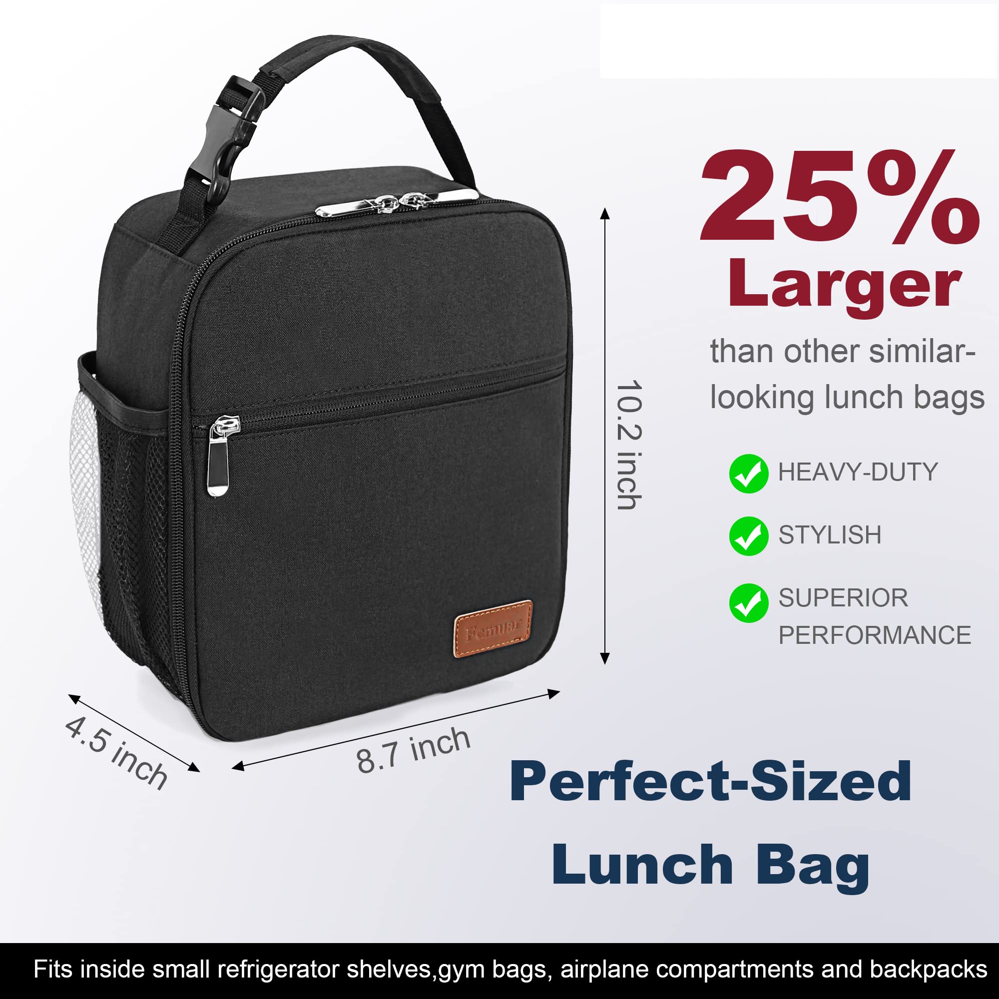 Lunch Box for Men Women Adults Small Lunch Bag for Office Work Picnic - Reusable Portable Lunchbox, Black