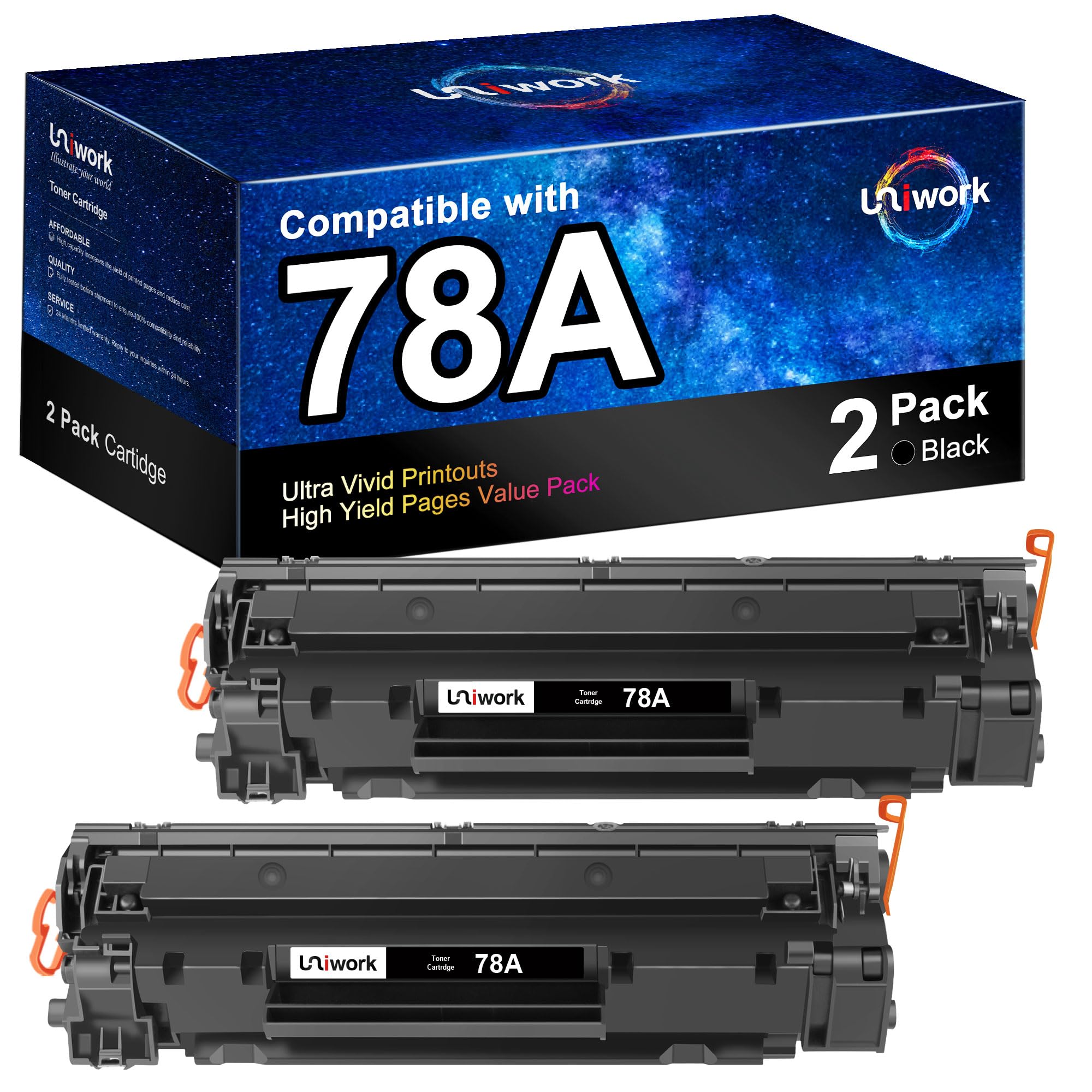 Uniwork Compatible Toner Cartridge Replacement for HP 78A CE278A use for LaserJet Pro P1606dn, M1536dnf, P1566, P1560, P1606, M1536 Printer (2 Black)