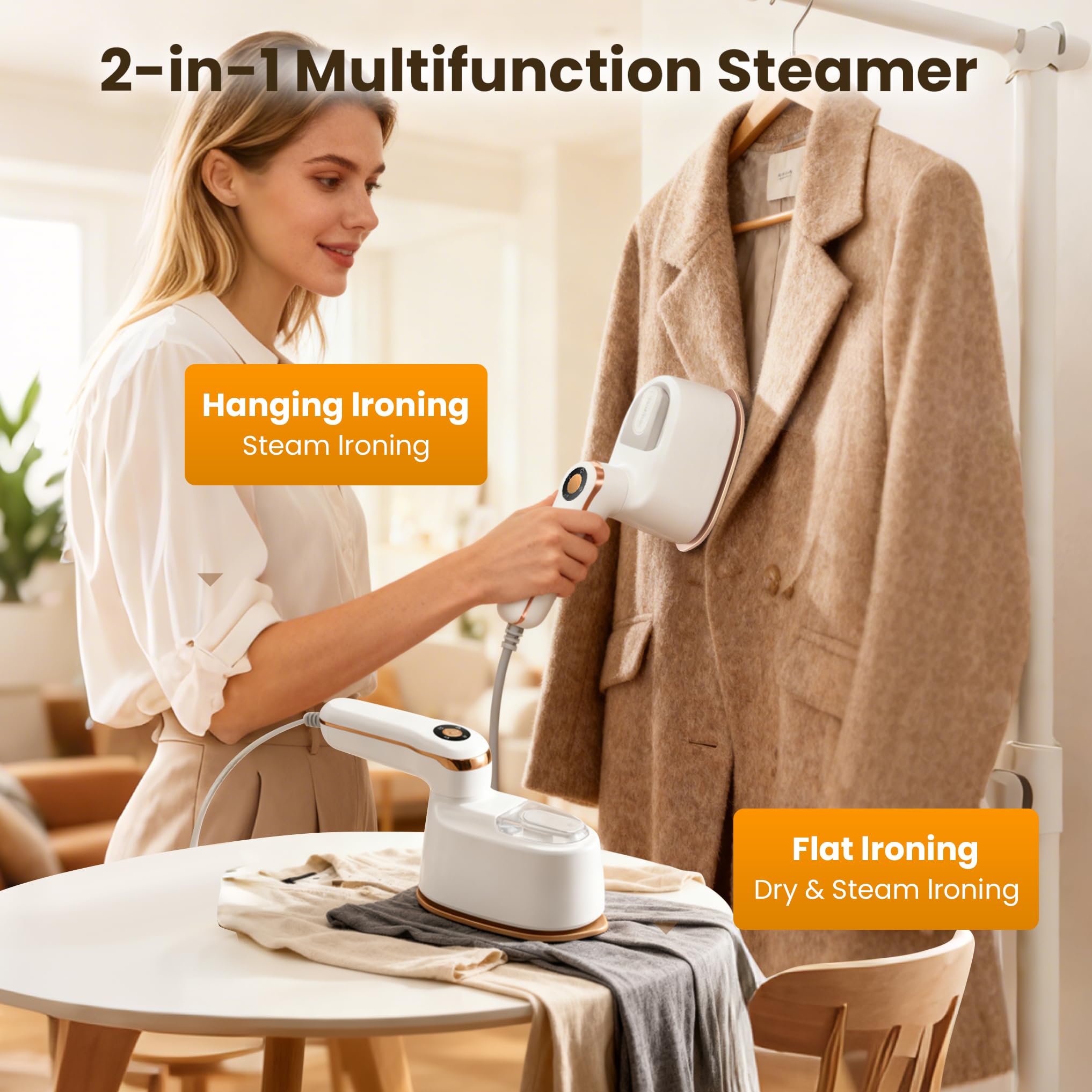 Annmiir Portable Clothes Steamer 140x80mm Ceramic Glaze Panel Iron LCD 120ml Water Tank 1100W & 15s Fast Heat Up 4-speed Steamer for Clothes of all Fabrics Dry&Wet Iron for Home Travel Business Trip