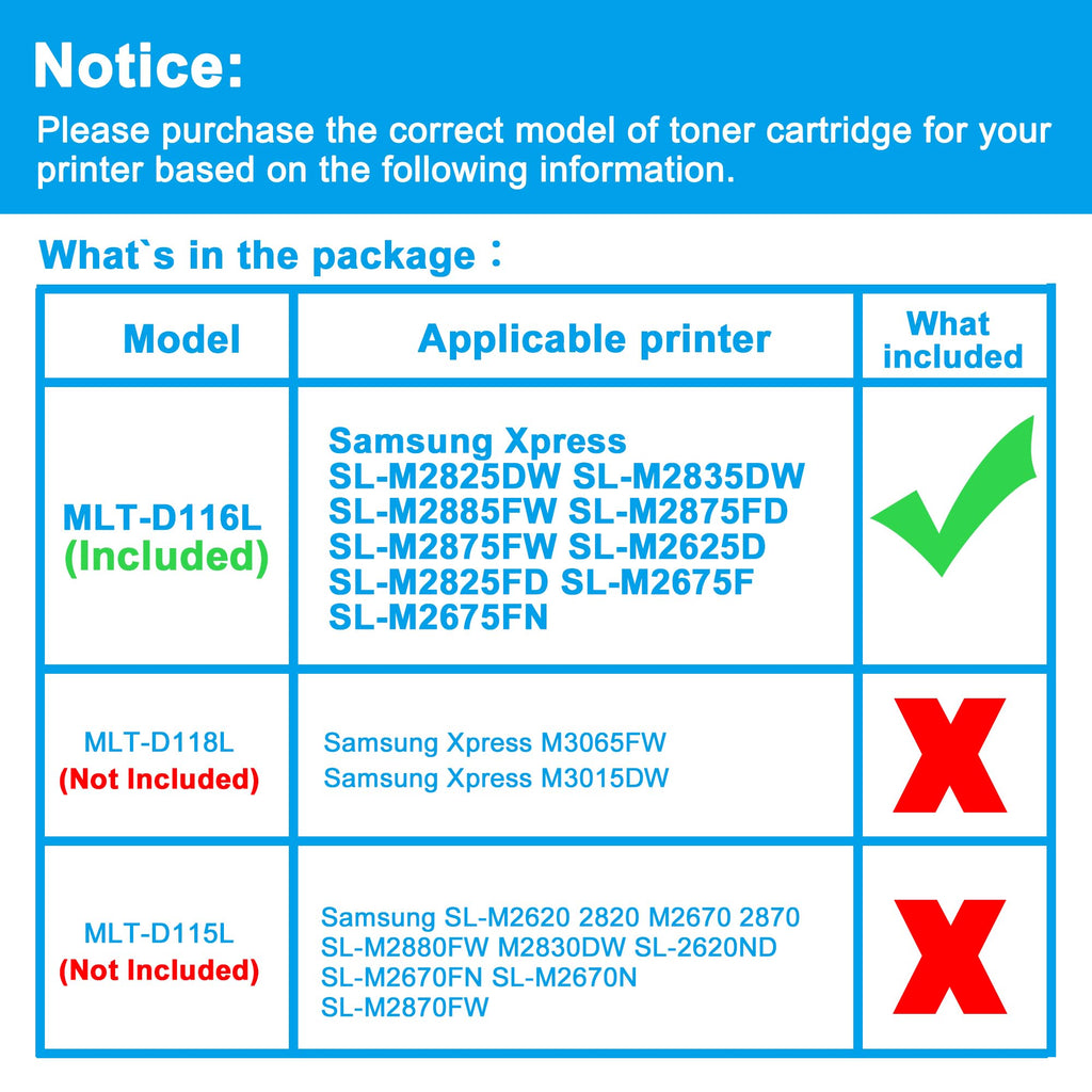 LCL Compatible Toner Cartridge for Samsung MLT-D116L MLT-D116S High Yield (1-Pack,Black) for Samsung Xpress SL-M2825DW SL-M2835DW SL-M2885FW SL-M2625D M2825DW M2835DW M2885FW M2875FD M2875FW M2625D