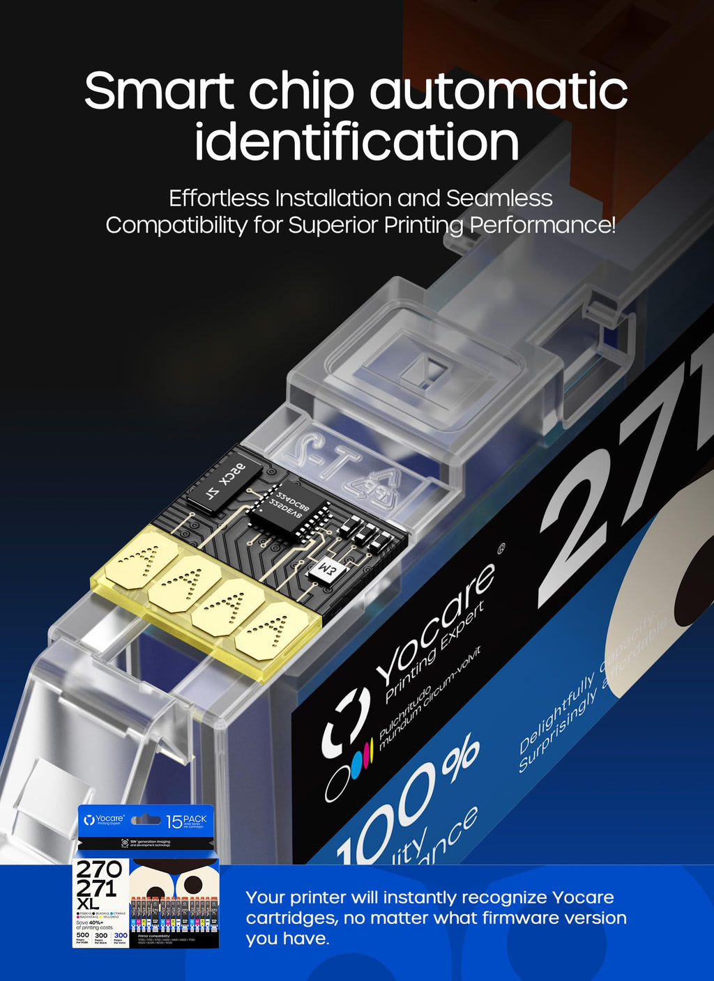 Yocare 15 Pack PGI-270XL CLI-271XL High-Yield Replacement for Canon PGI-270 XL CLI-271 XL Combo Pack to use with MG6821 TS5020 TS9020 (3 PGBK, 3 Black, 3 Cyan, 3 Magenta, 3 Yellow)