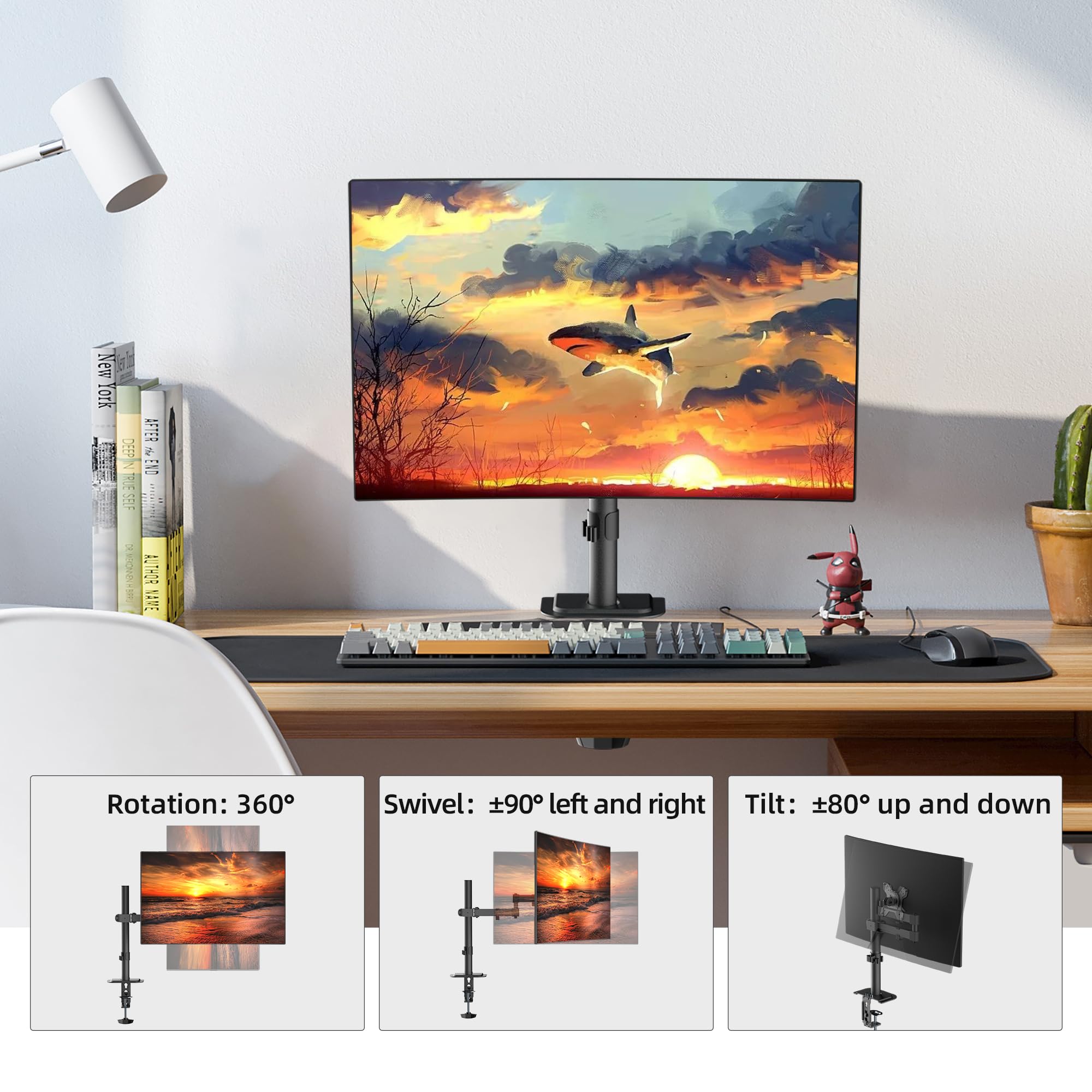 Bracwiser Single Fully Adjustable Monitor Arm Stand Mount Fits One Screen 13-32 inch 22lbs for Monitor Computer Screen 13 15 17 19 20 22 23 24 26 27 30 32 inch VESA 75 100 (MD7421)…