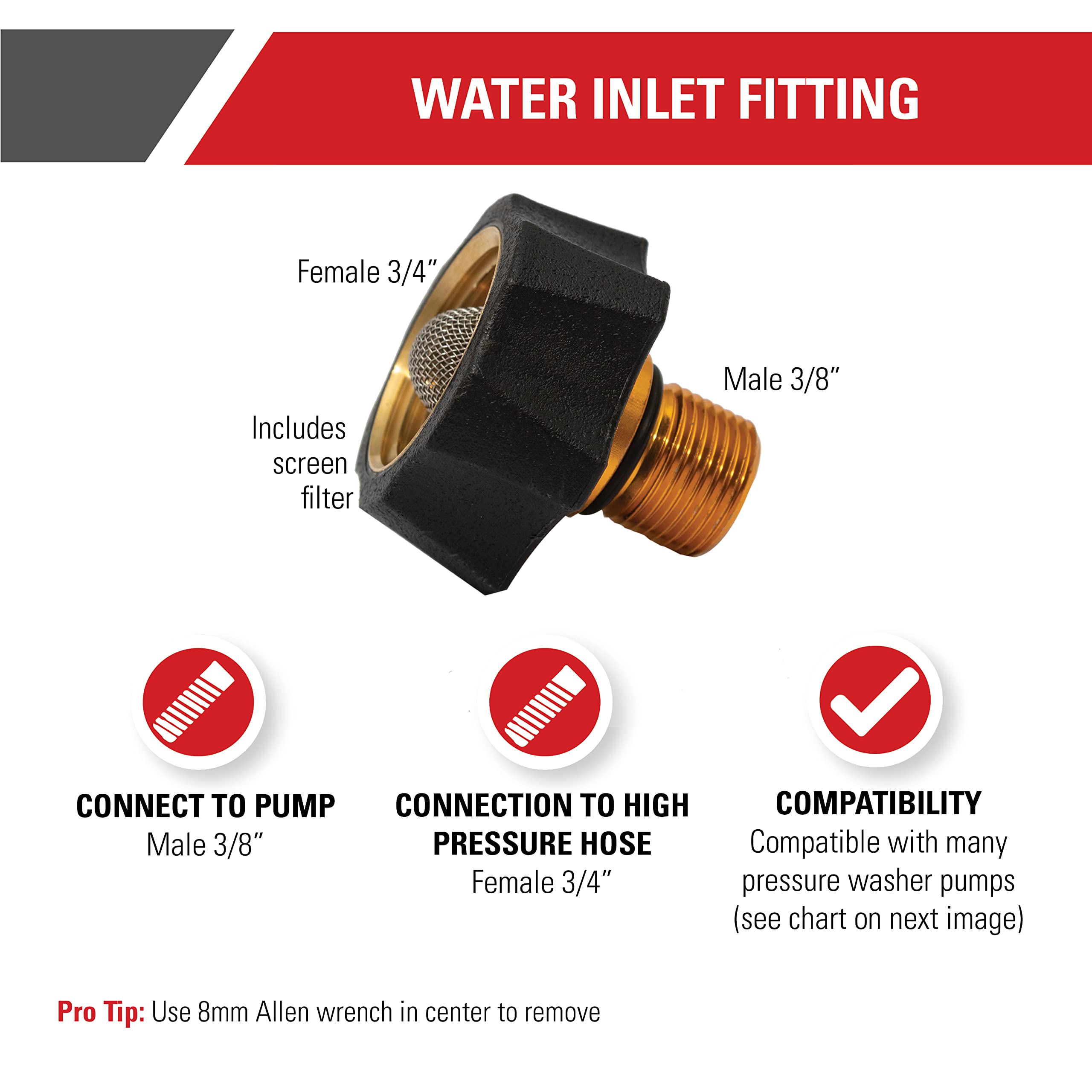 Simpson Cleaning 7112362 Water Inlet Fitting for Multiple Pressure Washer Pumps