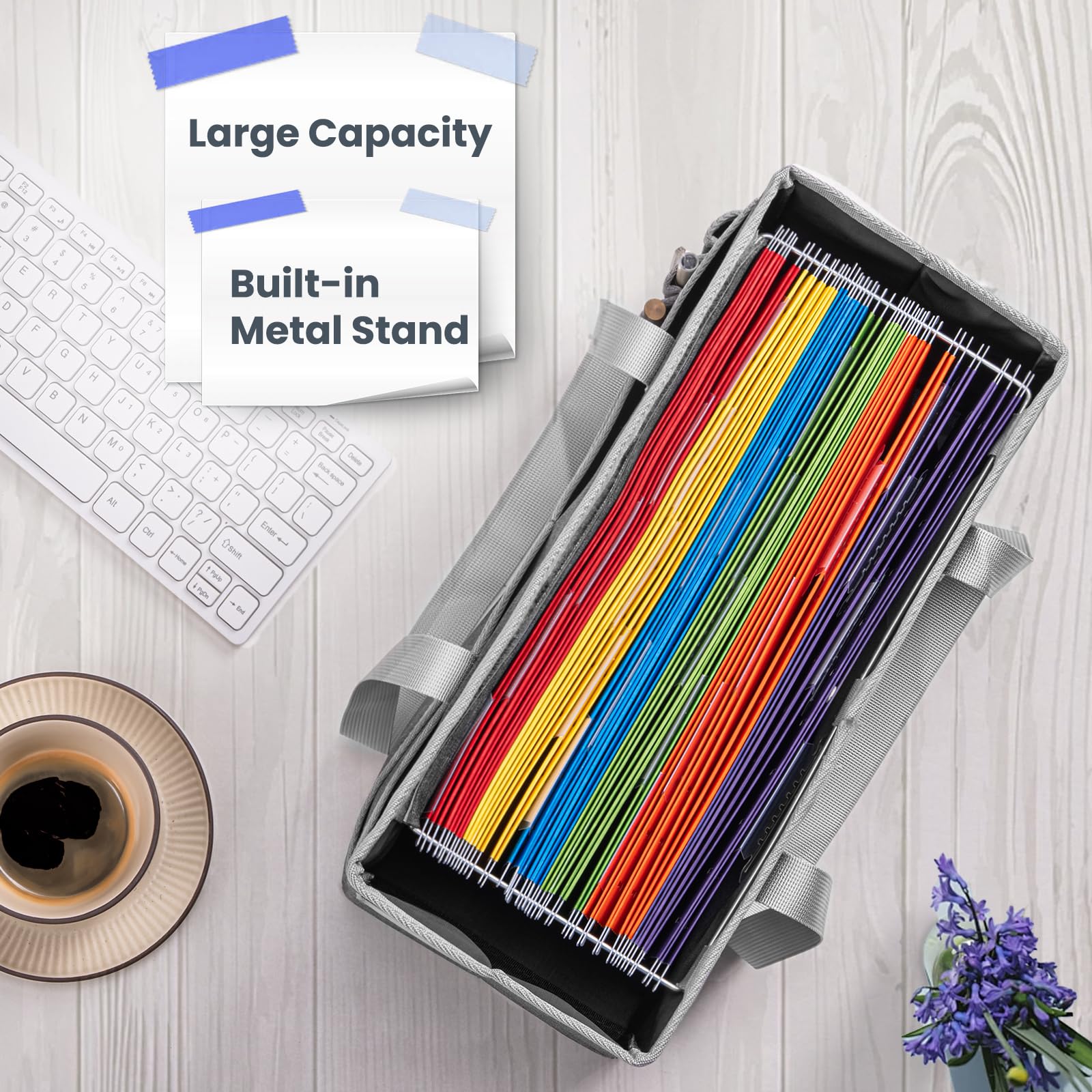 UNICITII File Organizer Box, Portable Tote Bag Hanging Filing Box Desktop File Folder Document Storage Organizer with Pockets and Handles