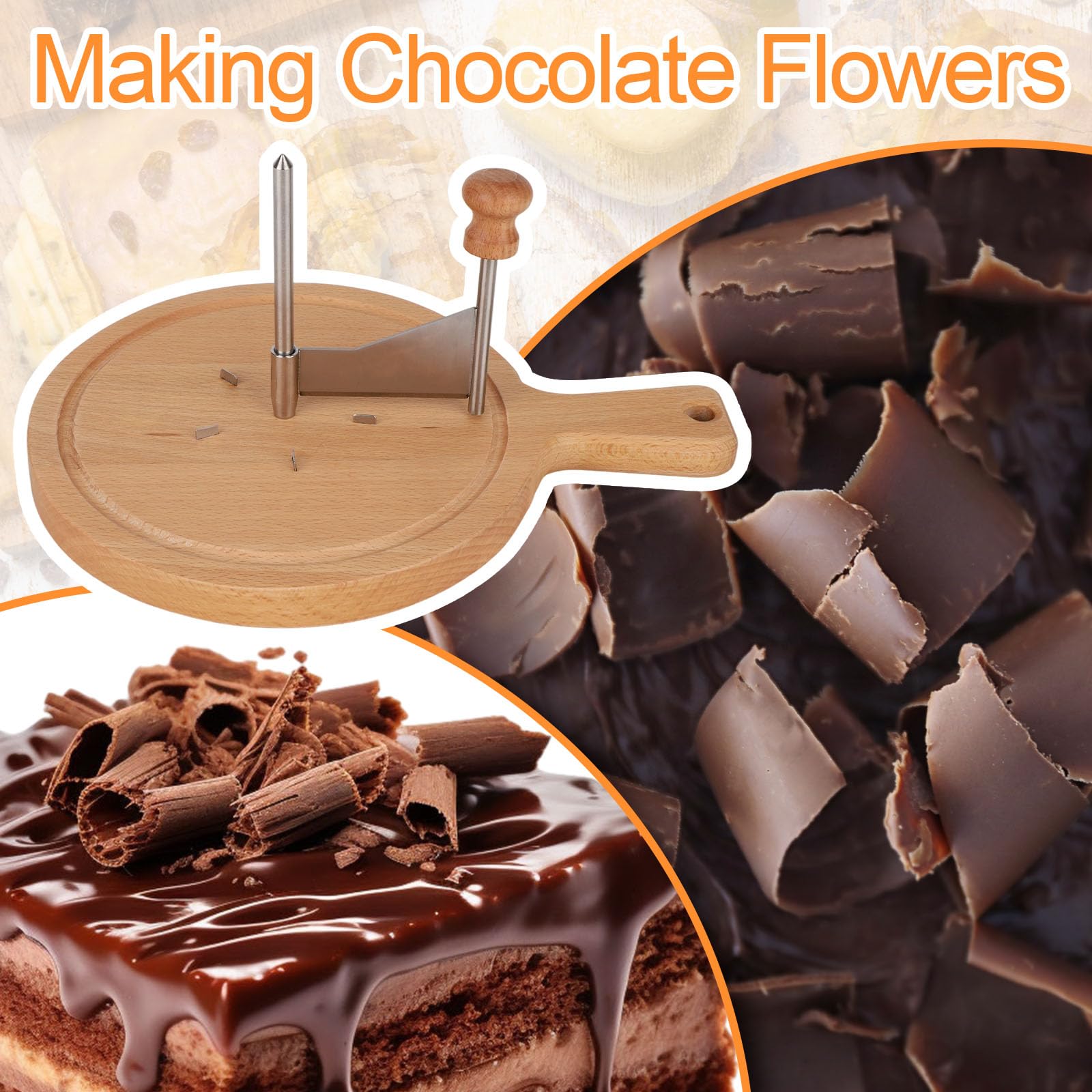 Wooden Cheese Wheel Cutter, Stainless Steel Round Cheese Curler Slicer Maker Shaver with Handle Kitchen Accessories for Butter Chocolate Home Restaurants Cafes Bakery