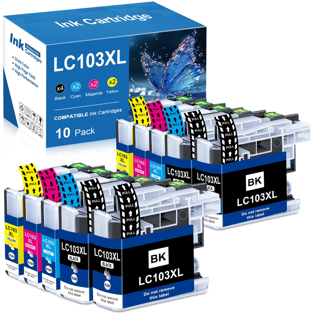 Compatible LC103 Ink Cartridges Combo Pack Replacement for Brother LC-103 103 Ink Cartridges for Brother DCP-J152W MFC-J245 J285DW J450DW J470DW J475DW Printer (10-Pack, 4BK/2C/2M/2Y)