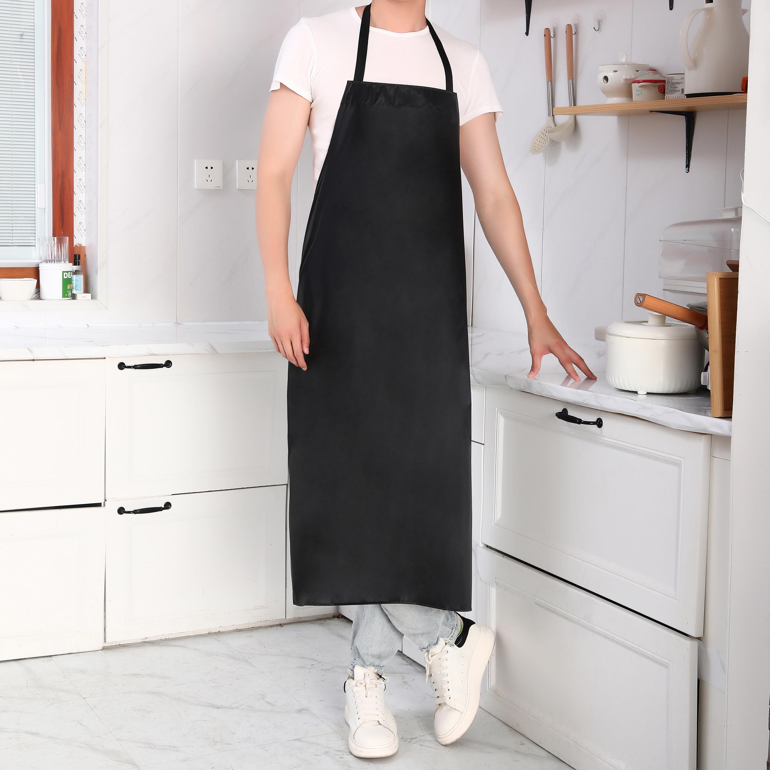 NEU SAFETY 2 Pack Extra Long Bib Apron Set, Waterproof and Durable, Large Size 43.3"x28.7", Black PVC Vinyl Coated, Ideal for Dog Grooming, Dishwashing, Butcher, Labs, Carpentry Work and Workshops