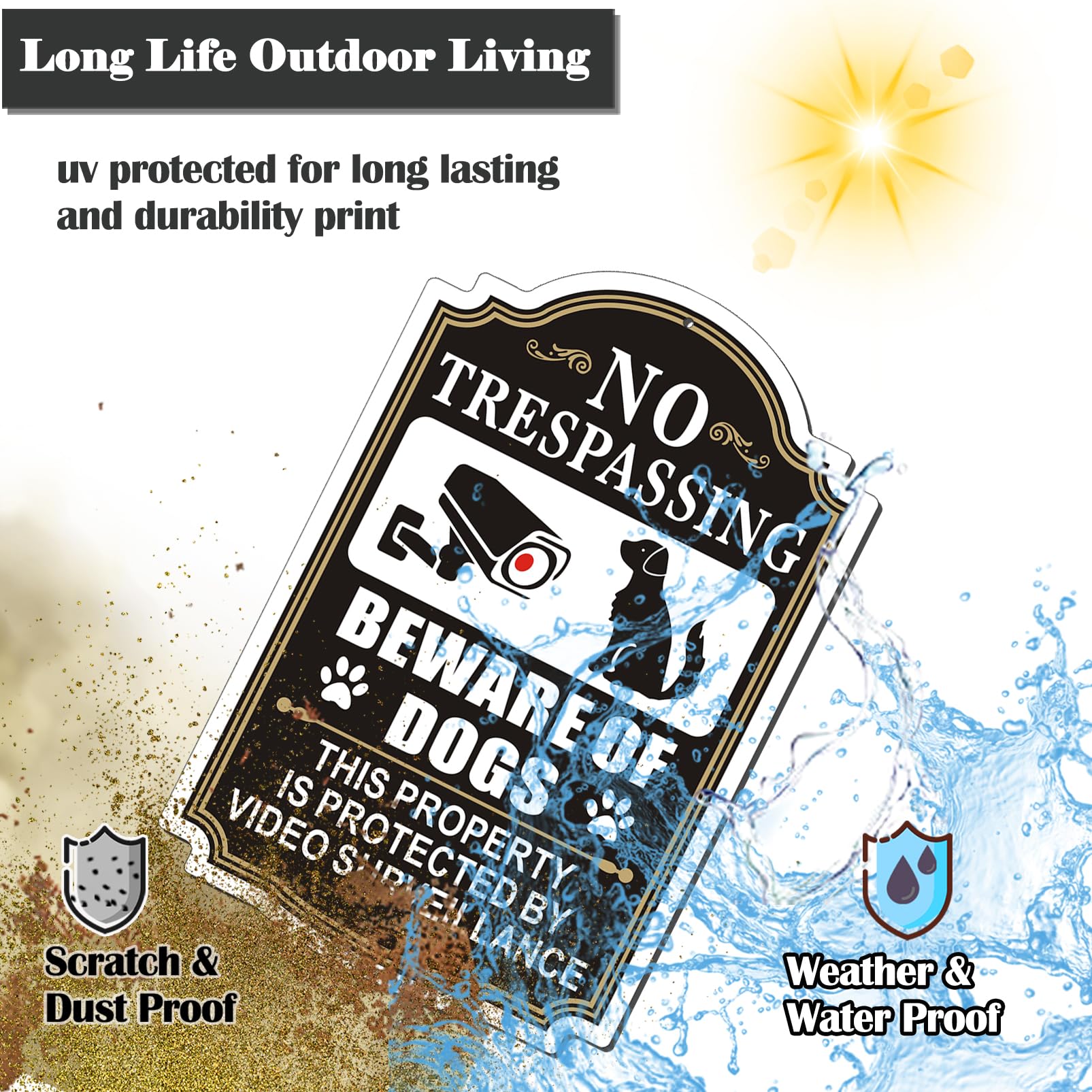 Clotide 2 Pack Beware of Dogs Sign, 12" x 8" Rust Free Aluminum Metal No Trespassing Private Property Sign, UV Protected and Weatherproof, Durable Ink, Easy to Install, Indoor/Outdoors Use (Black)
