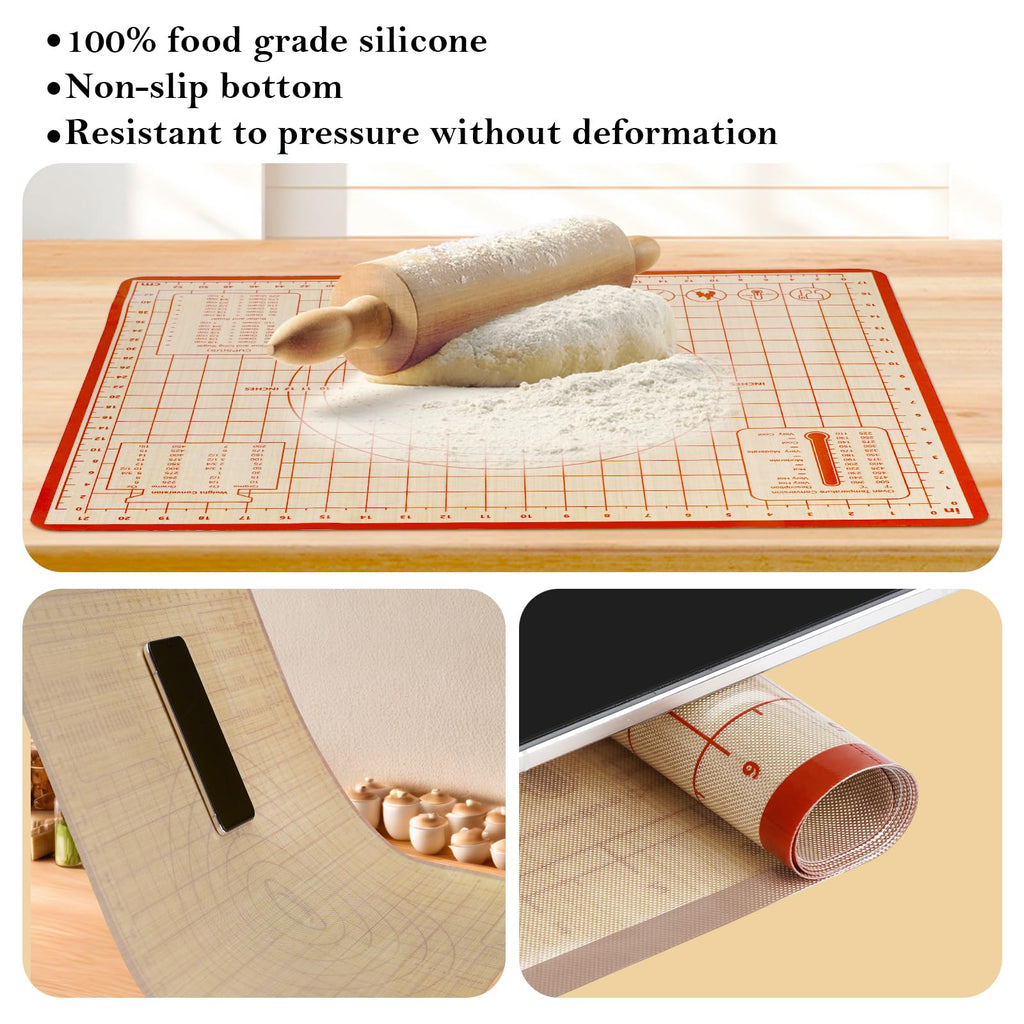 Silicone Baking Mat,28in×20in & 16in×12in Pastry Mat,Measuring Non-Slip Dough mat Mats for Baking,Kneading Dough,Table Mats Red (2Pack)