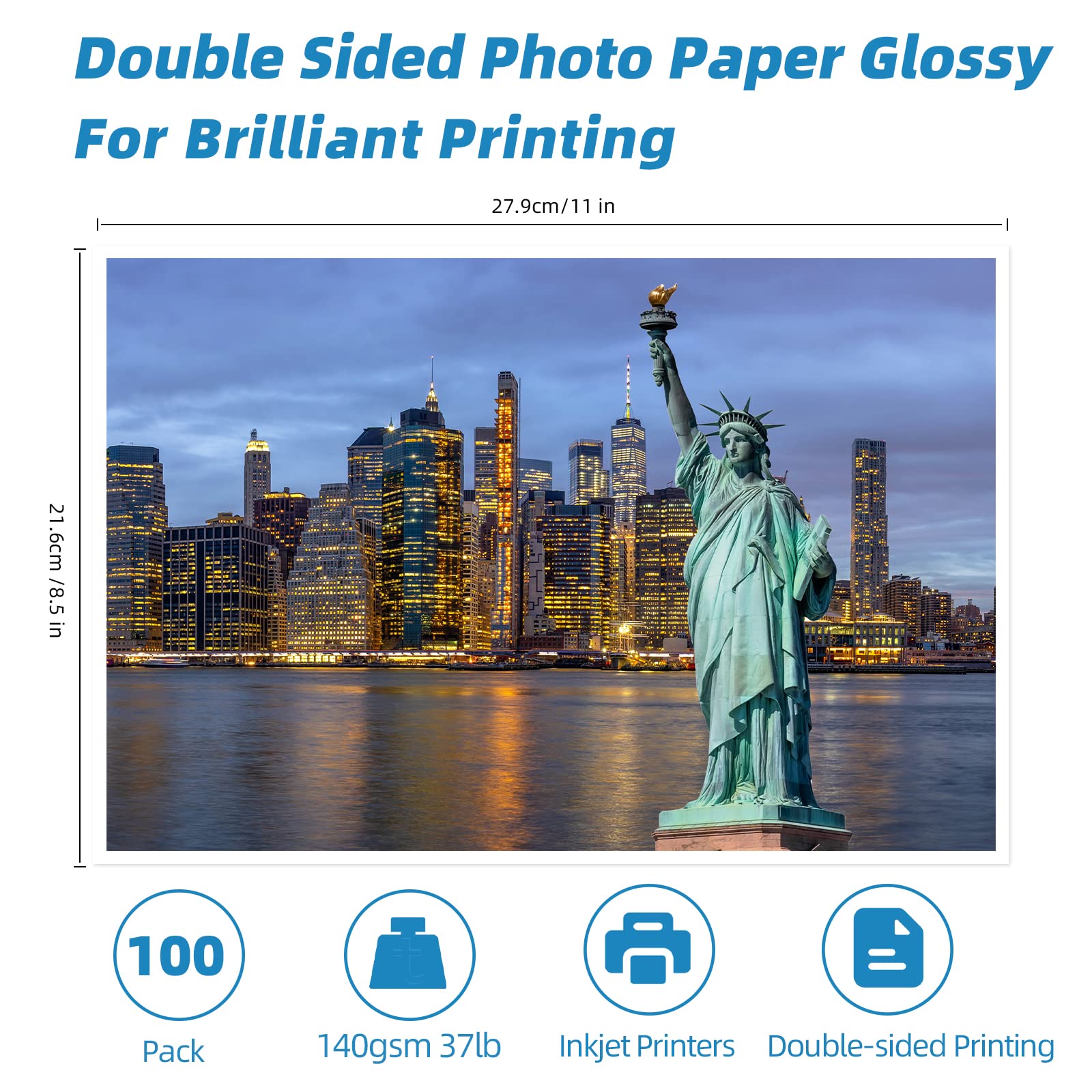 Uinkit 100 Sheets Brochure Paper Glossy Double Sided 8.5x11 Inkjet 37lb 140gsm Dye Ink Thin Photo Picture Flyer Calendar Magazine CD Cover Letter