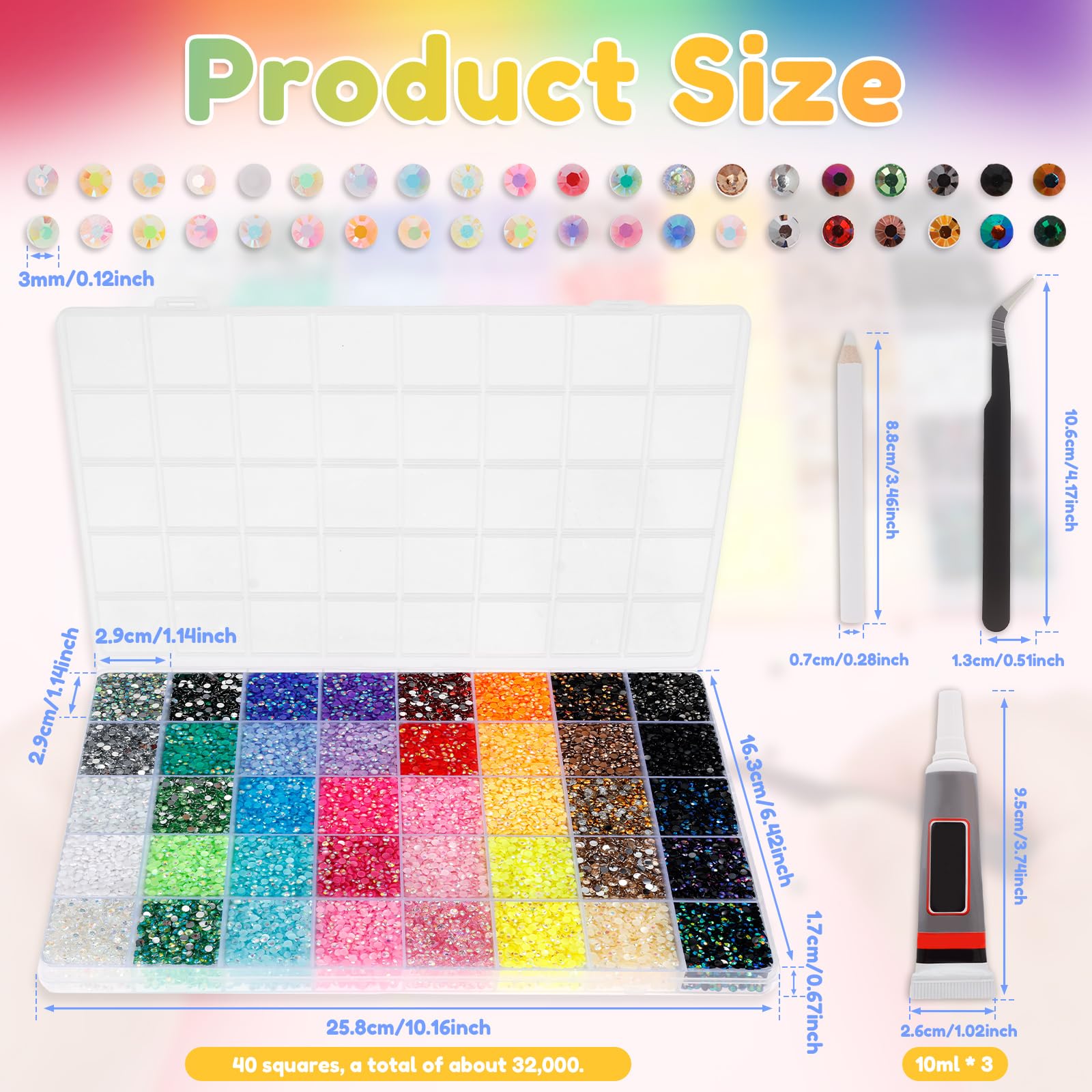 40 Colors Resin Jelly Rhinestones for Bedazzling Kit 32000 Pcs 3mm Flatback Rhinestones with Tweezers Pen 3Pcs B7000 Glue Bedazzling Gems Rhinestone Kit for Clothing Shoes Nail Cups DIY Crafts