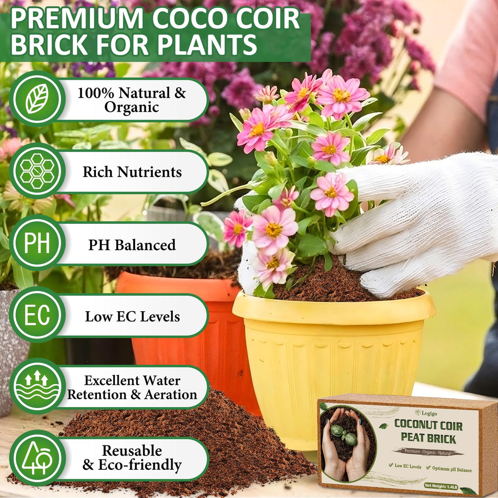 Legigo 2 Pack Premium Coco Coir Brick for Plants- 100% Organic Compressed Coconut Coir Fiber Bricks Starting Mix, Coconut Husk for Planting, Gardening, Potting Soil Substrate, Herbs
