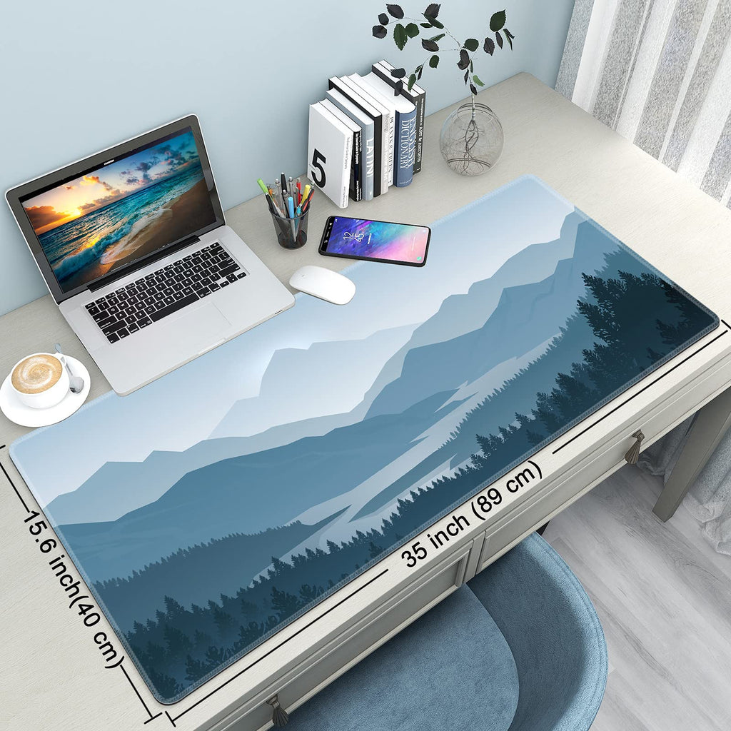 Desk Mat,Large Mouse Pad 35''×15.6'' XXL Extended Gaming Mouse Pad Mat with Non-Slip Base Stitched Eges Mousepad for Computer,Office,Keyboard and Laptop - Vector Mountain