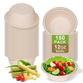 150 Pack 12 OZ Paper Bowls, Compostable Biodegradable Disposable Soup Bowls Bulk Heavy-Duty Round Eco-Friendly Sugarcane Bowls Hot Cold Food Serving Plates and Bowl for Salad, Dessert, Chili for Party