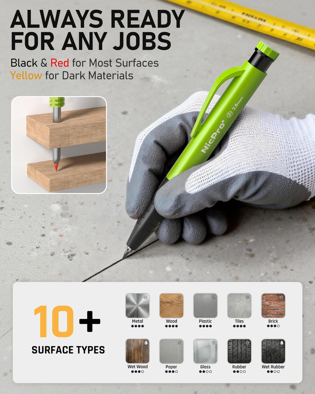 Nicpro 6 Pack Upgraded 3-IN-1 Carpenter Pencil Set with Finger Grip, Construction Pencils with 54 Refill & Mini Spirit Level, Deep Hole Carpenter Tool, Mechanical Carpenter Pencil for Woodworking