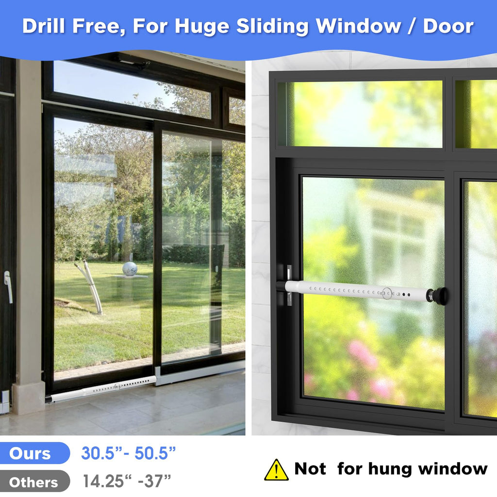 Window Security Bar, 16 to 51Inch Adjustable Sliding Door Lock Bar- Dual Use-Patio Sliding Door Security Bar or Window Security Lock, Child Proof Window Security Bars Window Stopper