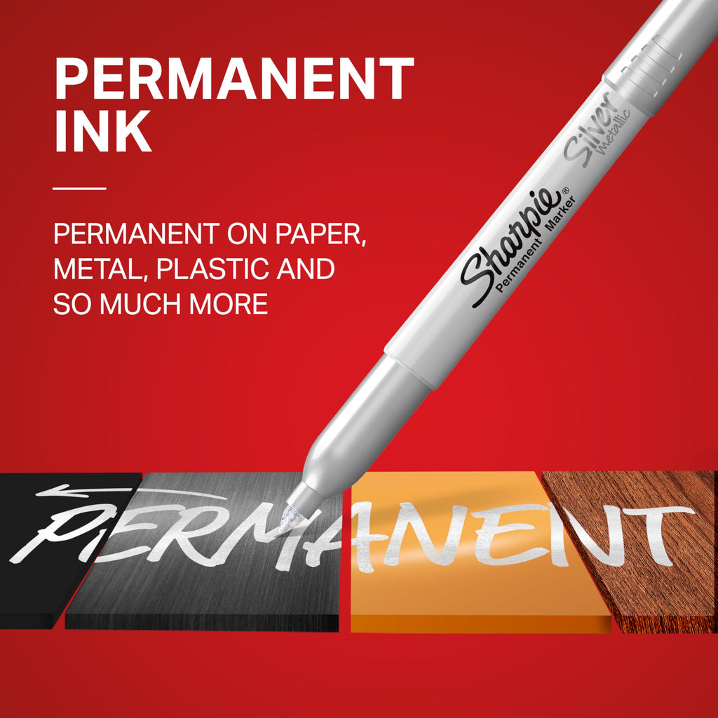 Sharpie Metallic Permanent Markers, Fine Point, Silver, 12 Count