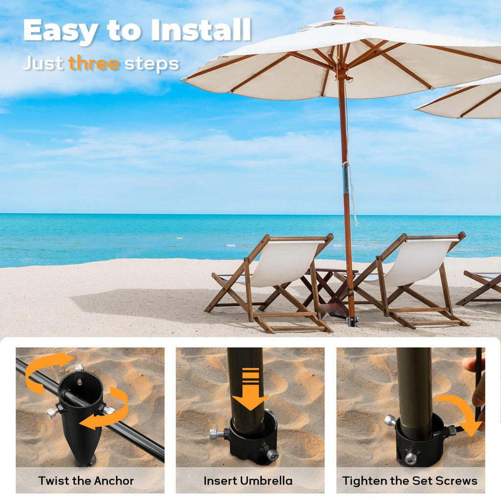 Lcokeiy Beach Umbrella Sand Anchor - Heavy Duty Outdoor Umbrella Holder No Dig Ground Umbrella Base - Sturdy and Reliable 2.3" Inner Diameter, Black (1 Pack)