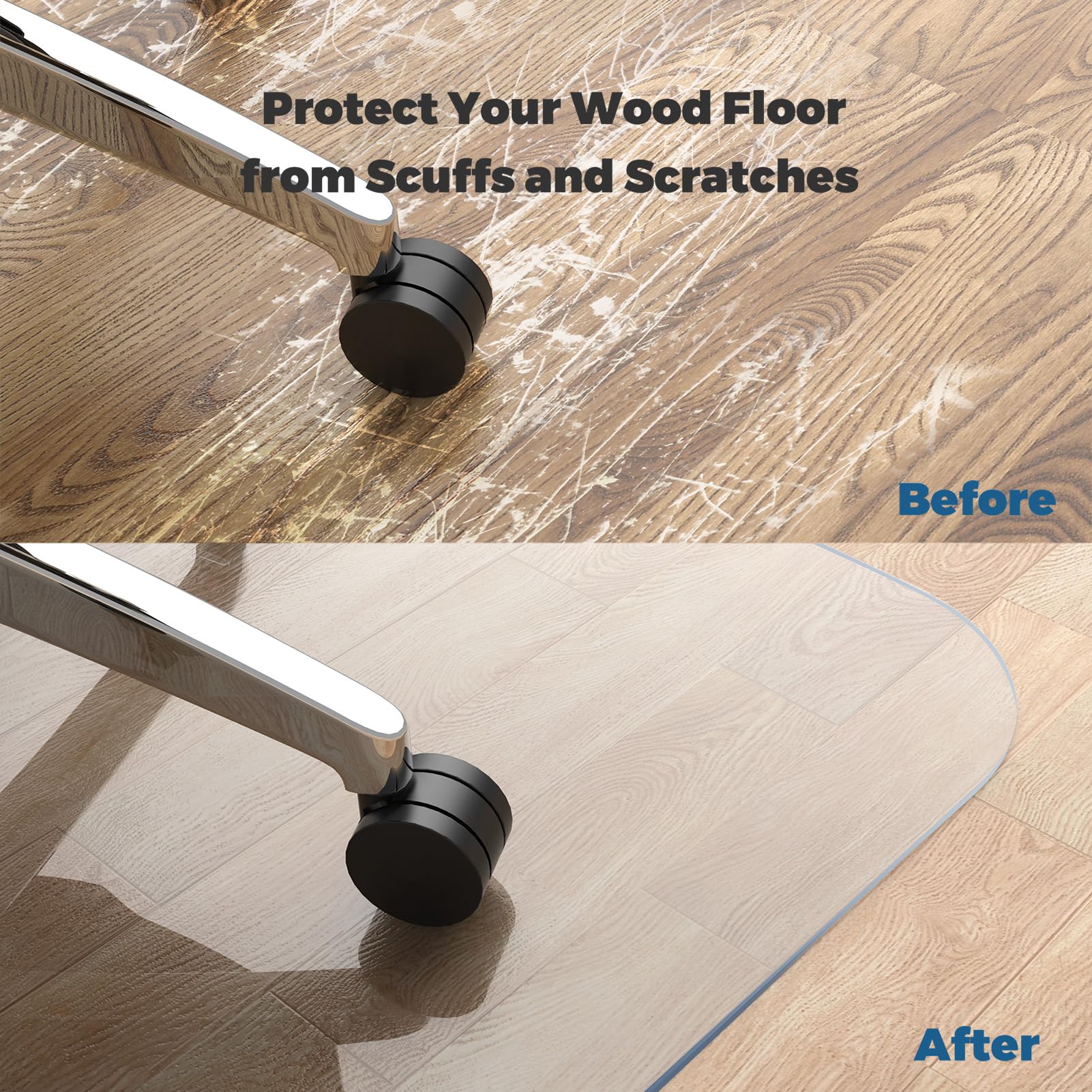 Yecaye Office Chair Mat for Hardwood Floor, 36" x 48" Office Floor Mat, Computer&Desk Chair Mat, Plastic Mat for Office Chair, Chair Mat Heavy Duty Wood/Tile Protector for Rolling Chairs, Rectangle