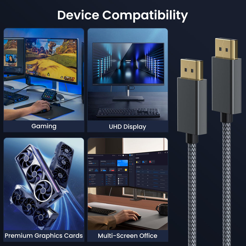 Itramax 8K 60Hz DisplayPort Cable 10FT (2-Pack),DP 1.4 Male Ultra High Speed Cord for Laptop/PC/TV/Gaming Monitor,Support HBR3 Bandwidth of 32.4Gbps,4K@144Hz,2K@165Hz,1080P@240Hz(DP 1.2 Compatible)