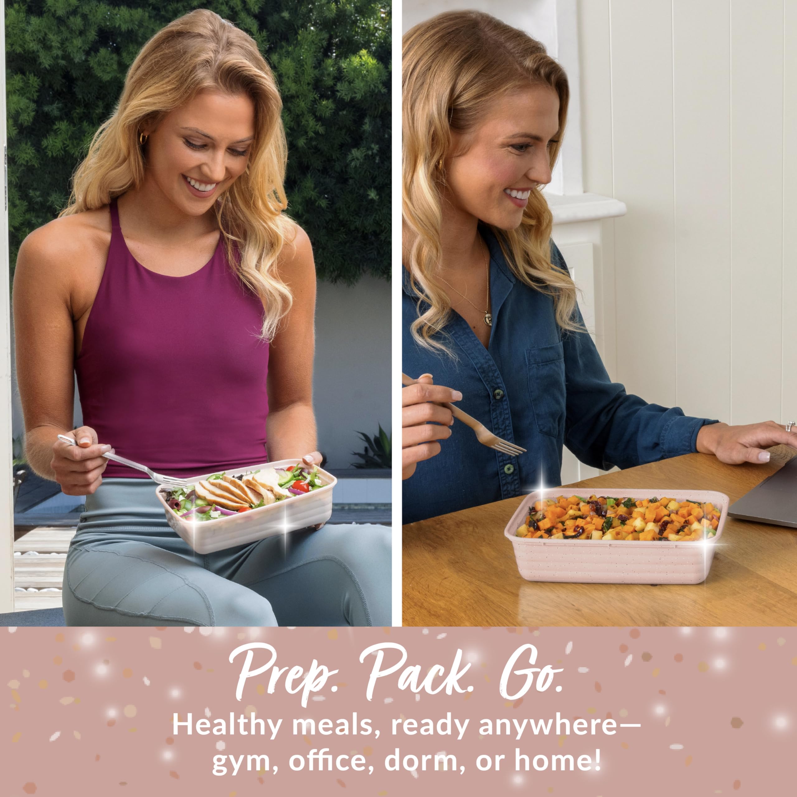 Bentgo Prep - 20-Piece 1-Compartment Reusable Meal Prep Containers with Lids, PFAS & BPA Free Materials, Durable, Microwave, Freezer, & Dishwasher Safe To Go Food Storage (Peony Glitter)