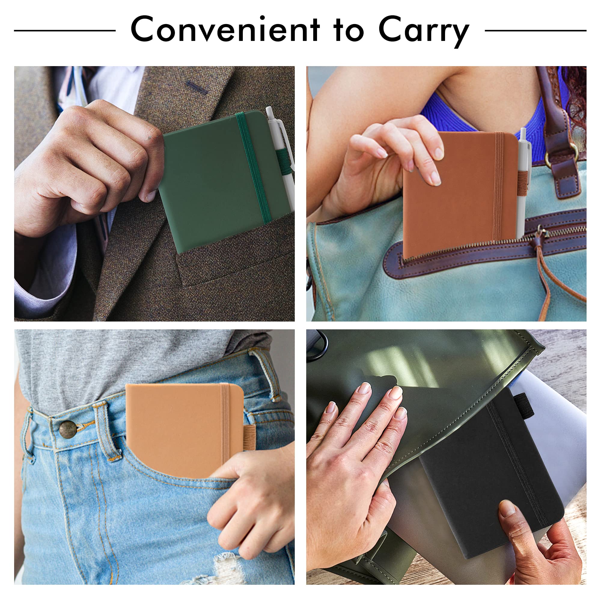 feela Pocket Mini Notebooks Bulk, Small Cute Memo Notepads Hardcover College Ruled Lined Journals with Pen Holder for School Business Work, with 6 Black Pens, 3.5”x 5.5”, 6 Pack, A6, Vintage Colors