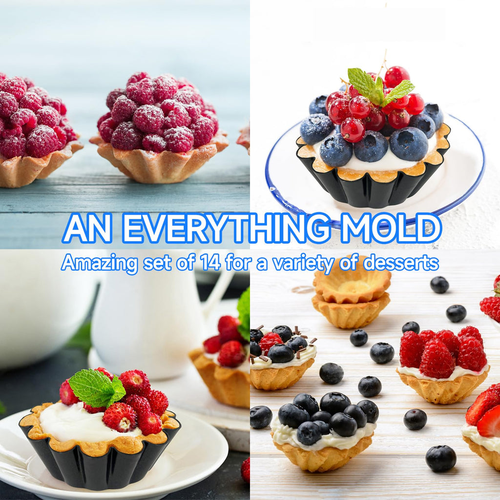 14PCS Egg Tart Molds, Non Stick Mini Tart Pans, 2.6-Inch Fluted Mini Pie Pans for Baking