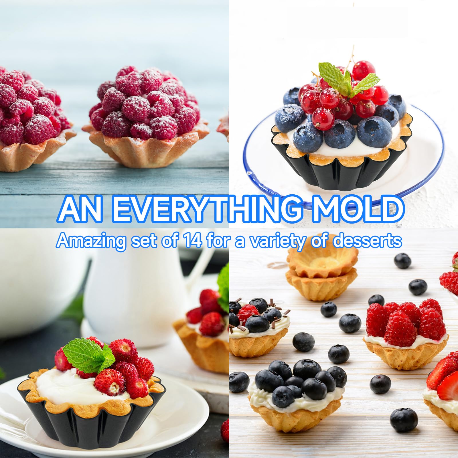 14PCS Egg Tart Molds, Non Stick Mini Tart Pans, 2.6-Inch Fluted Mini Pie Pans for Baking