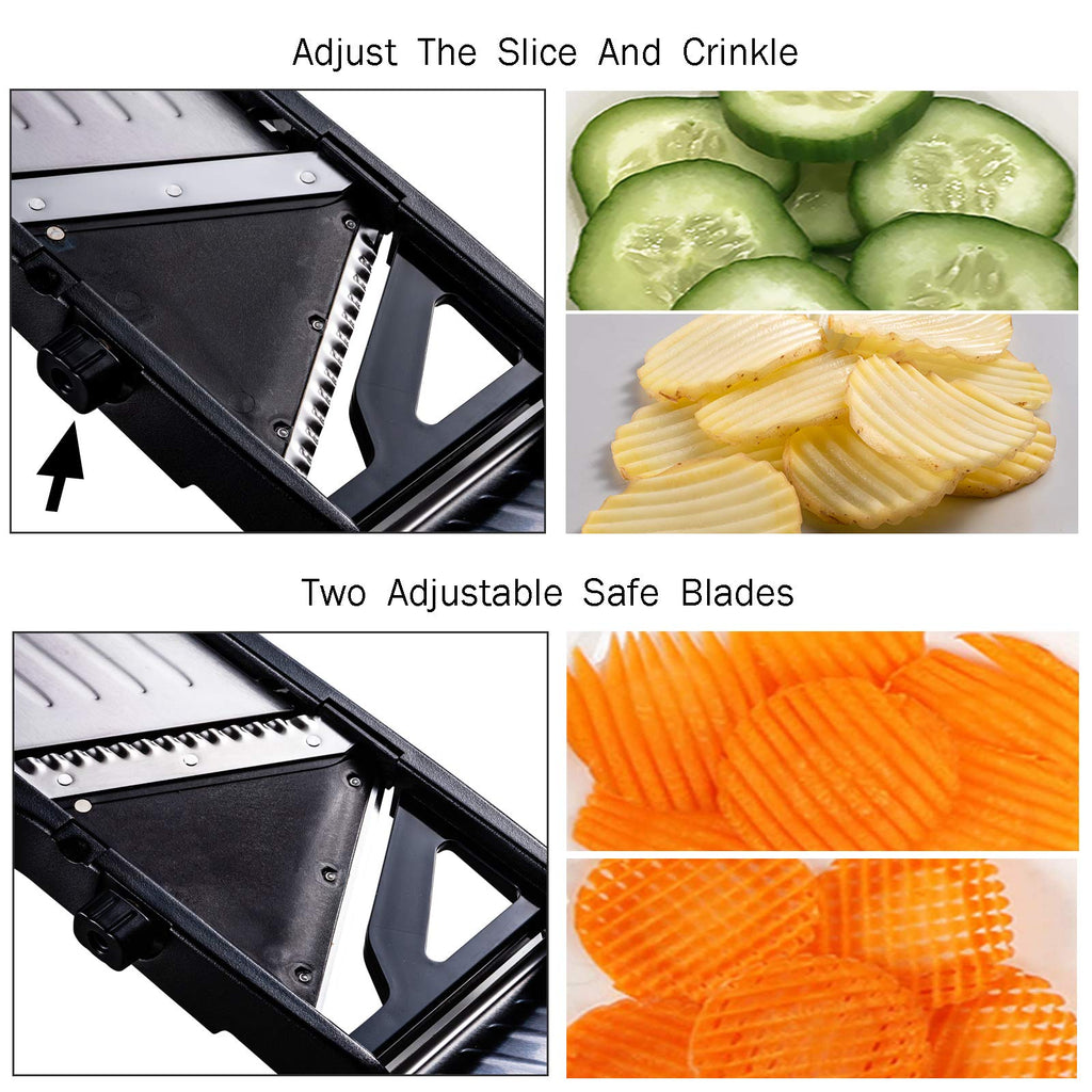 Mandoline Slicer for Food and Vegetables -VEKAYA Adjustable Kitchen Vegetable Slicer for Potato and Onion| French Fry Slicer, Vegetable Chopper with Hand Protectors and Gloves (Black)