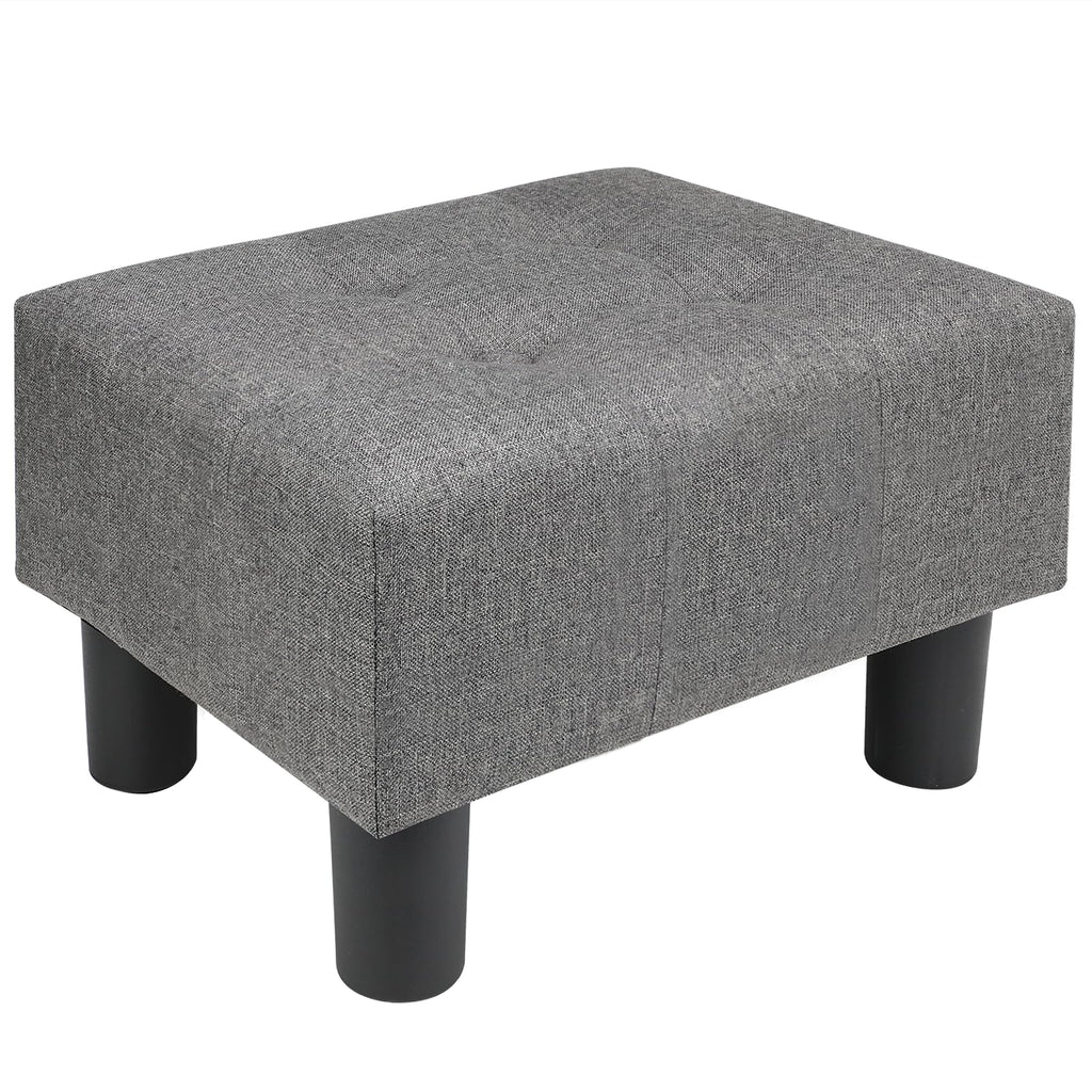 Nizrezol Small Foot Stool Ottoman, Linen Ottoman Foot Rest with Legs, Rectangle Foolstool Footrest for Couch Living Room Entryway, Grey 15.8x11.8x9.5in