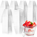 Lyellfe 100 Pack 4 Oz Dessert Cups with Spoon, Clear Plastic Cups, Mini Reusable Square Parfait Shooters Cups for Appetizer, Ice Cream, Pudding, Tasting Party