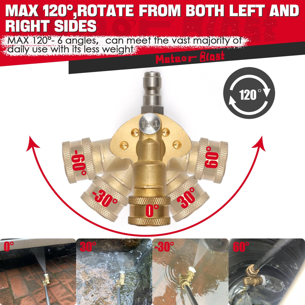 Meteor Blast Quick Connecting Pivoting Coupler Attachment 120 Degree with 5 Angles and Safety Lock for Pressure Washer Spray Nozzle, Cleaning Hard to Reach Area Max 5000 PSI 1/4 Inch Plug