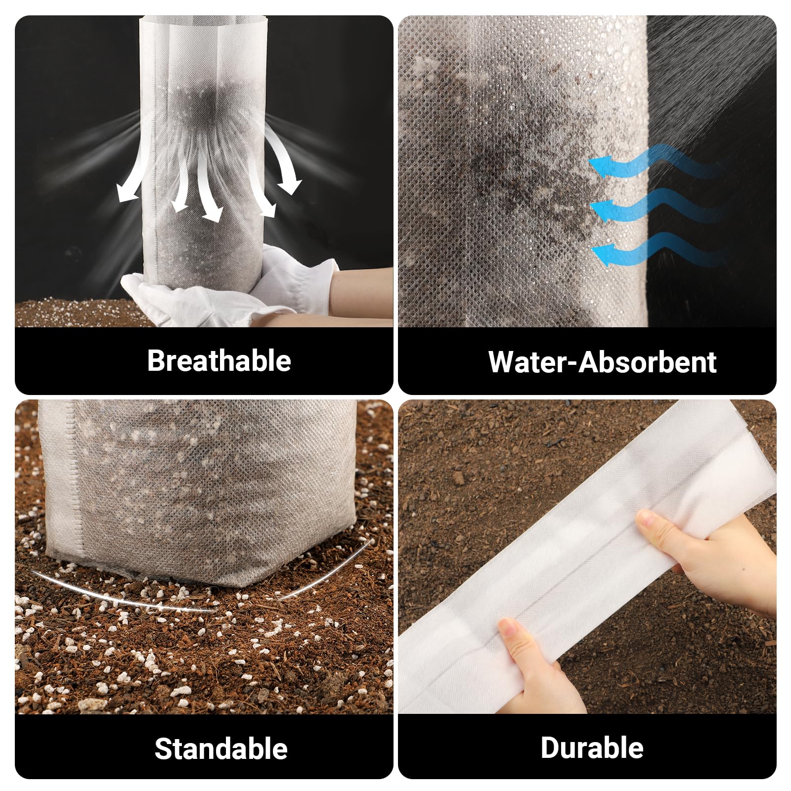 EnPoint Nursing Growing Pouch, 100 PCS 7.8 x 13.7 Inches Breathable Non-Woven Plants Nursery Grow Bags, Aeration Fabric Seedling Pots Container for Vegetable, Flower, Plant Grow