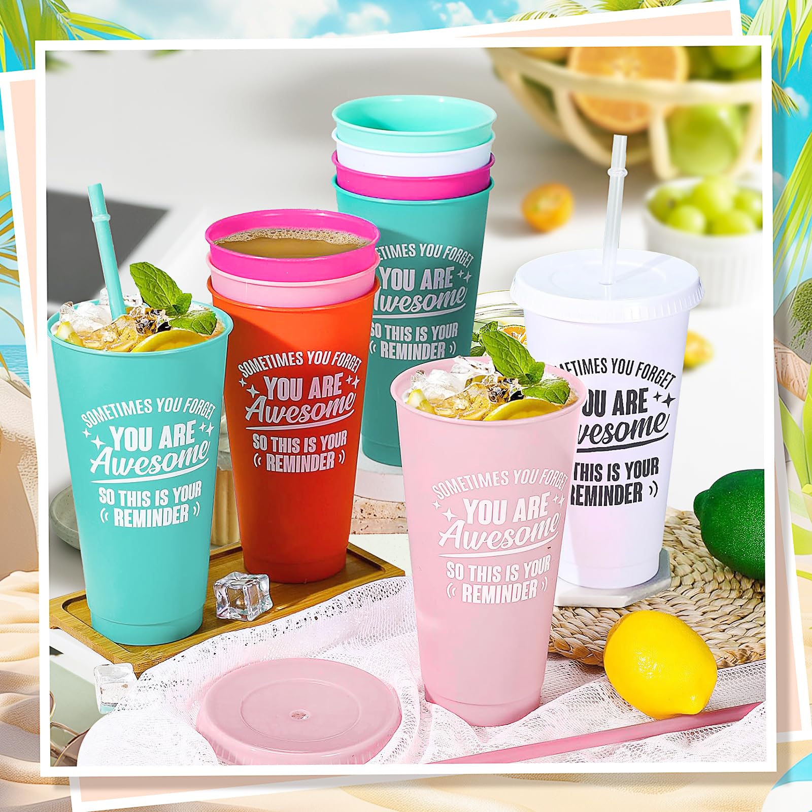 36 Pack Thank You Gifts You Are Awesome Coffee Mug 24 oz Plastic Tumblers with Lids and Straw Inspirational Reusable Tumblers Appreciation Gift for Coworker Teacher Colleague Employee