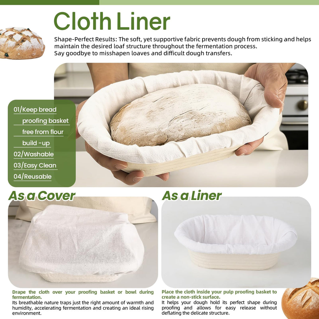 2 x 10inch/25cm Oval Sourdough Banneton Pulp Bread Proofing Basket with 2pcs Linen Liners Covers for Professional and Homemade Artisan Bread Baking Supply
