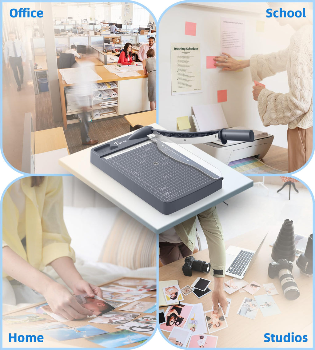 Firbon 12" Guillotine Paper Cutter, Heavy Duty 12-Sheet Capacity Trimmer for Cardstock, Photos, Scrapbooking, Office, Classroom, Studio (Gray)