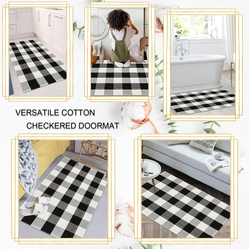 Cekene Buffalo Plaid Outdoor Checkered Rug 2x4.2ft Buffalo Plaid Rug Cotton Woven Washable Front Door Mat Indoor Rugs for Entrance Front Porch Patio