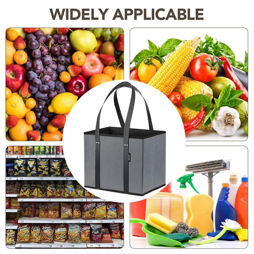 BURVAGY 4 Pack Reusable Grocery Bags - Heavy Duty Reusable Shopping Bags with Box Shape to Stand Up, Stay Open, Fold Flat - Foldable Grocery Tote Bag with Long Handles & Reinforced Bottom Grey