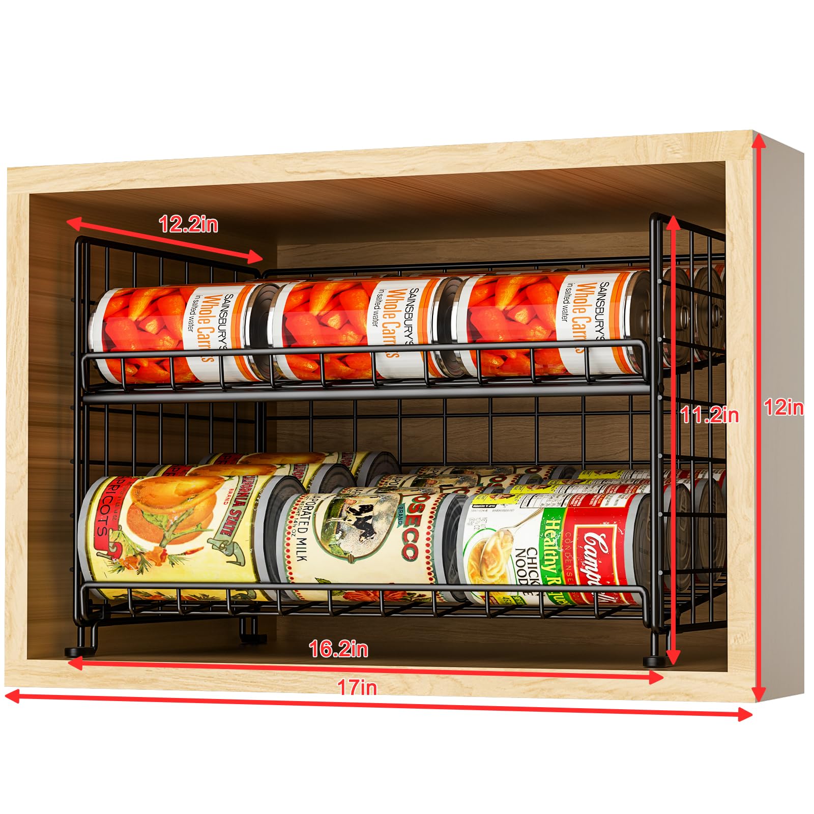 2-Pack Stackable Can Rack Organizer, Storage for Kitchen Pantry Cabinet, Holders for Food, Multifunctional Dispenser for Snacks Soda