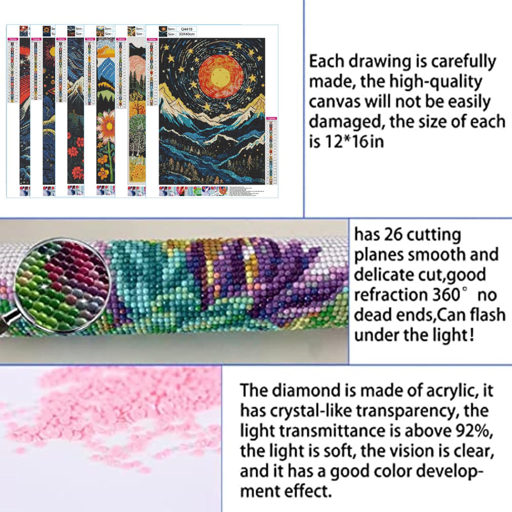 DOTSOPS 6 Pack Diamond Art Kits for Adults Diamond Painting Kits Gem Art Kits for Adults Women Beginner for Gift Home Wall Decor(Landscape Abstract 12x16 Inches)