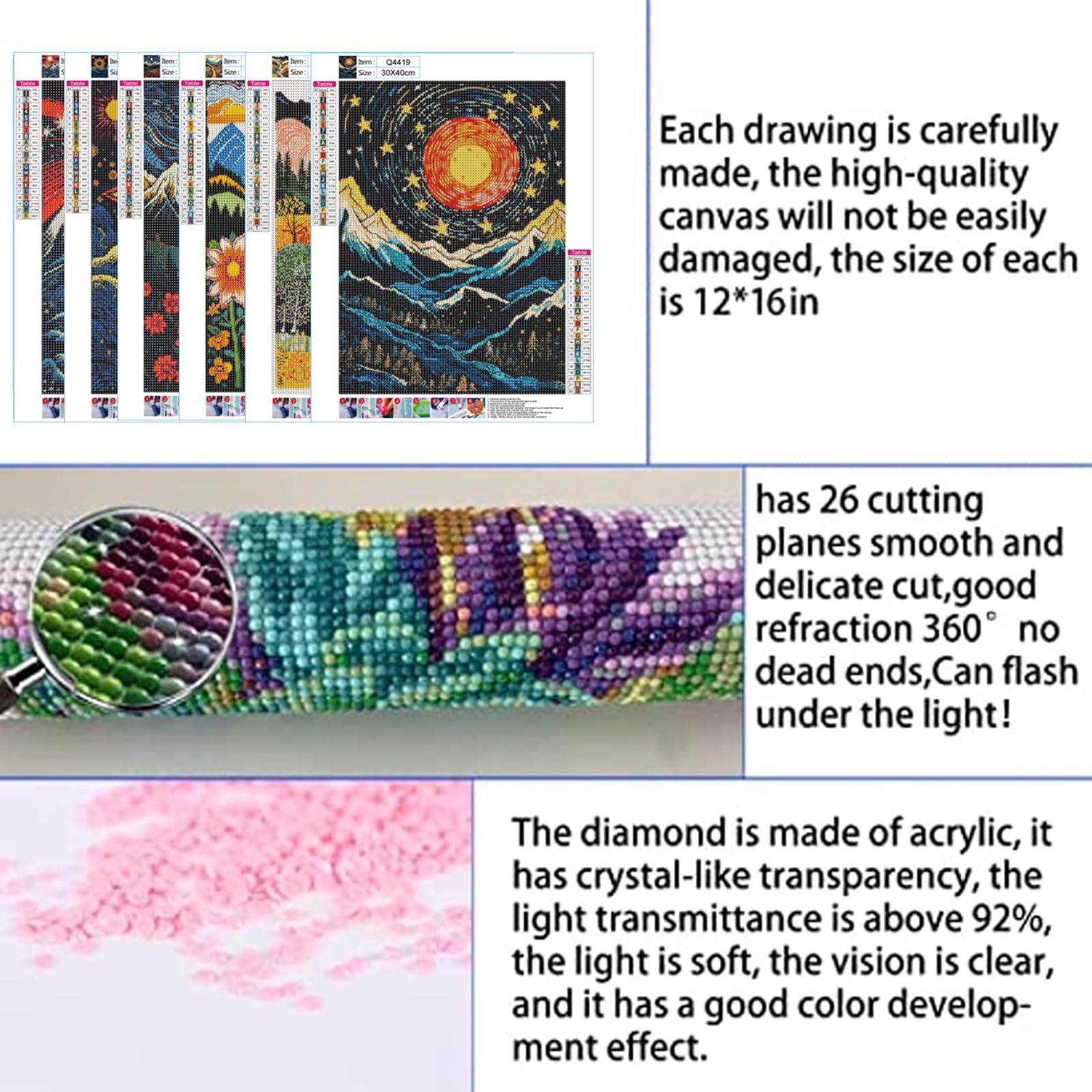 DOTSOPS 6 Pack Diamond Art Kits for Adults Diamond Painting Kits Gem Art Kits for Adults Women Beginner for Gift Home Wall Decor(Landscape Abstract 12x16 Inches)