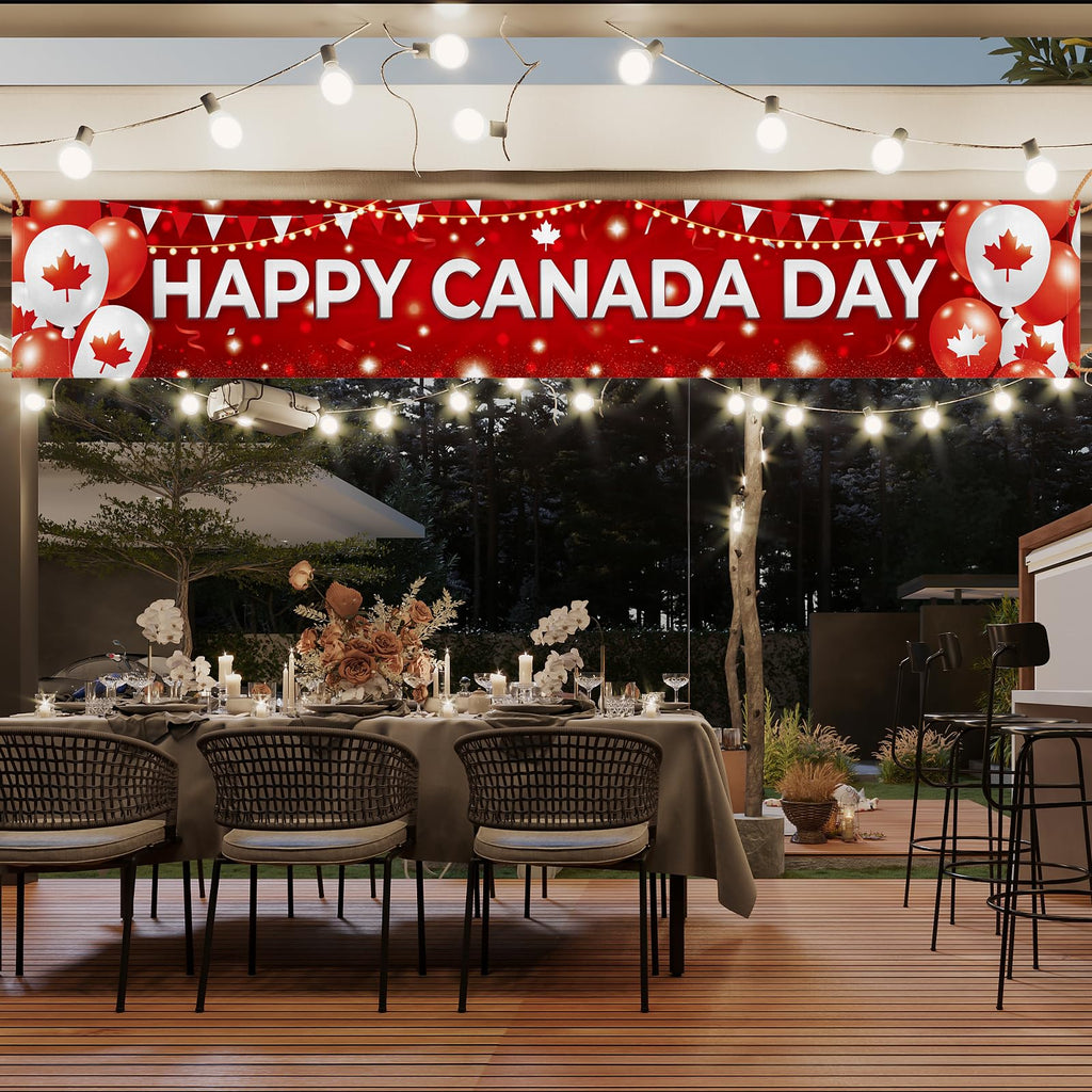 Louise Maelys Happy Canada Day Outdoor Banner 50x300cm 1st July Party Balloon Decorations Canadian Flag Large Patriotic Garden Porch Porch Wall Decor