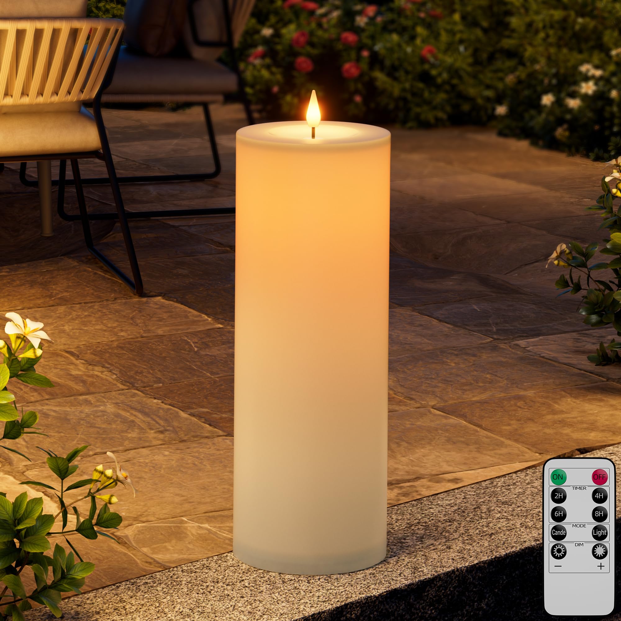 Outdoor Candles with Timer Waterproof 12" x 4" Large Flameless Pillar Candles Battery Operated LED Candles Flickering with Remote Control Timer for Porch Patio Table Lantern Christmas