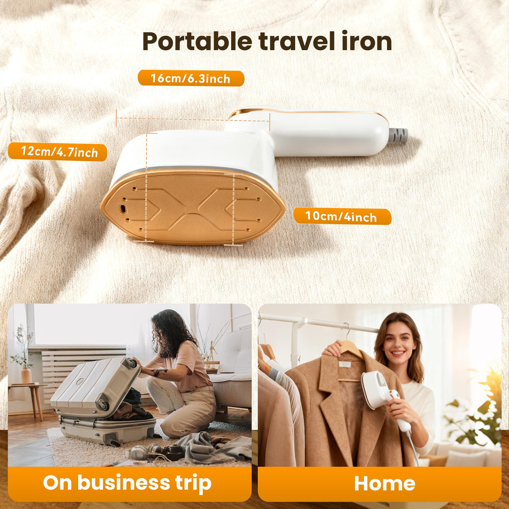 Annmiir Portable Clothes Steamer 140x80mm Ceramic Glaze Panel Iron LCD 120ml Water Tank 1100W & 15s Fast Heat Up 4-speed Steamer for Clothes of all Fabrics Dry&Wet Iron for Home Travel Business Trip