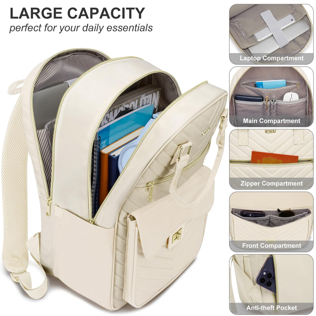 Backpack for Women,Girls Laptop Bag With USB Charging Port for High School University Leisure,Sac a Dos,Beige